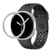 For Samsung Galaxy Watch8 44mm Rhombic Texture Bezel and Black Reverse Buckle Silicone Watch Band(Black Silver)