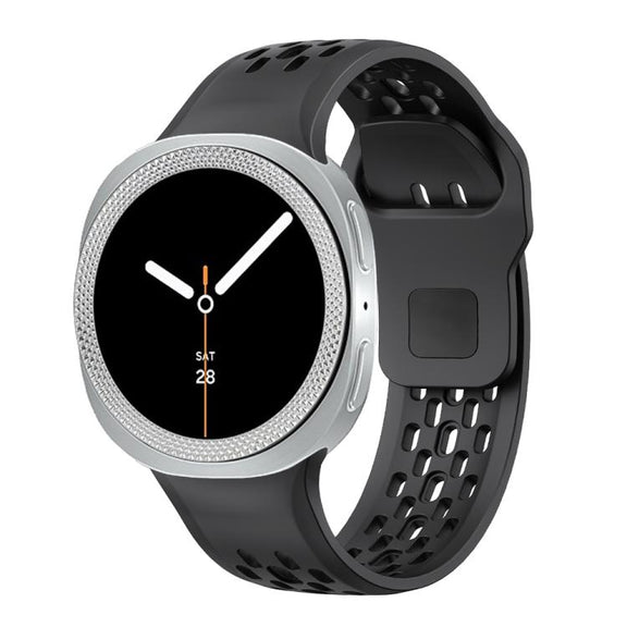 For Samsung Galaxy Watch8 44mm Rhombic Texture Bezel and Black Reverse Buckle Silicone Watch Band(Black Silver)