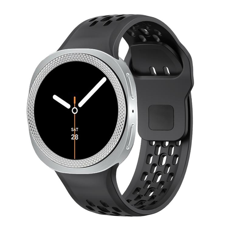 For Samsung Galaxy Watch8 44mm Rhombic Texture Bezel and Black Reverse Buckle Silicone Watch Band(Black Silver)