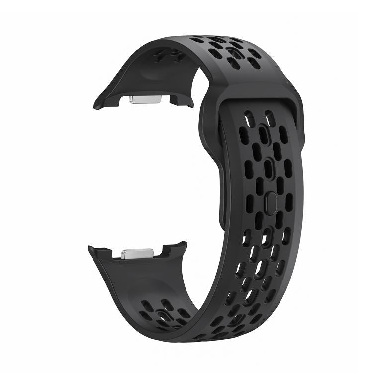 For Samsung Galaxy Watch8 44mm Rhombic Texture Bezel and Black Reverse Buckle Silicone Watch Band(Black Silver)