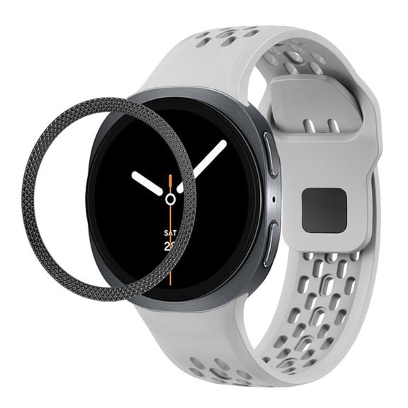 For Samsung Galaxy Watch8 44mm Rhombic Texture Bezel and Black Reverse Buckle Silicone Watch Band(Gray Black)
