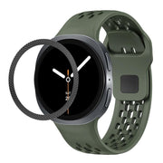 For Samsung Galaxy Watch8 44mm Rhombic Texture Bezel and Black Reverse Buckle Silicone Watch Band(Army Green Black)