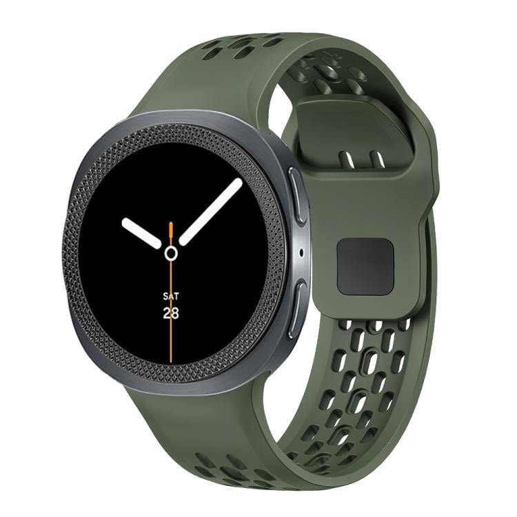 For Samsung Galaxy Watch8 44mm Rhombic Texture Bezel and Black Reverse Buckle Silicone Watch Band(Army Green Black)