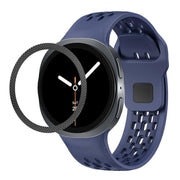 For Samsung Galaxy Watch8 44mm Rhombic Texture Bezel and Black Reverse Buckle Silicone Watch Band(Midnight Blue Black)