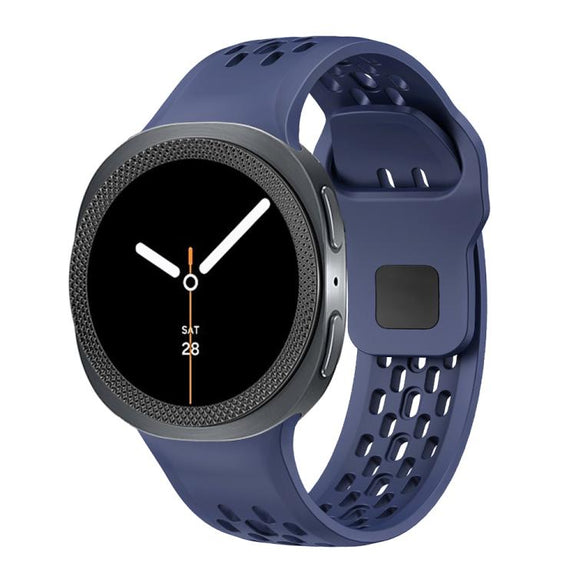 For Samsung Galaxy Watch8 44mm Rhombic Texture Bezel and Black Reverse Buckle Silicone Watch Band(Midnight Blue Black)