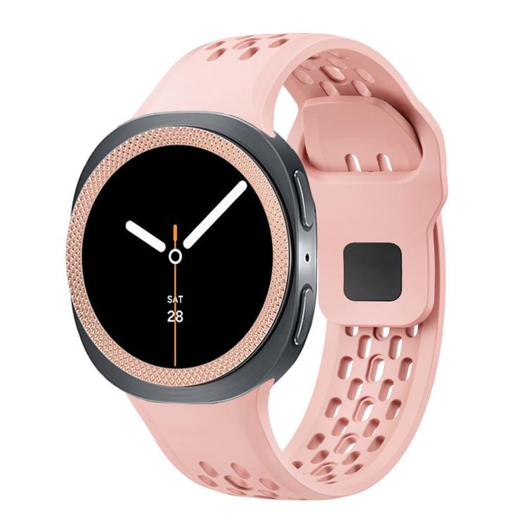 For Samsung Galaxy Watch8 44mm Rhombic Texture Bezel and Black Reverse Buckle Silicone Watch Band(Pink Rose Gold)