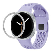 For Samsung Galaxy Watch8 40mm Rhombic Texture Bezel and Black Reverse Buckle Silicone Watch Band(Purple Silver)