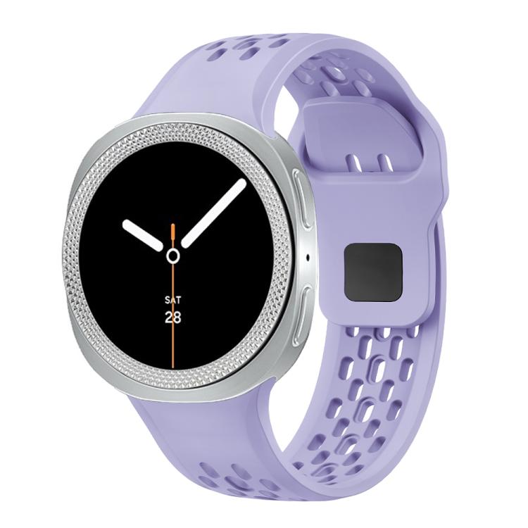 For Samsung Galaxy Watch8 40mm Rhombic Texture Bezel and Black Reverse Buckle Silicone Watch Band(Purple Silver)