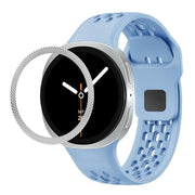 For Samsung Galaxy Watch8 40mm Rhombic Texture Bezel and Black Reverse Buckle Silicone Watch Band(Light Blue Silver)