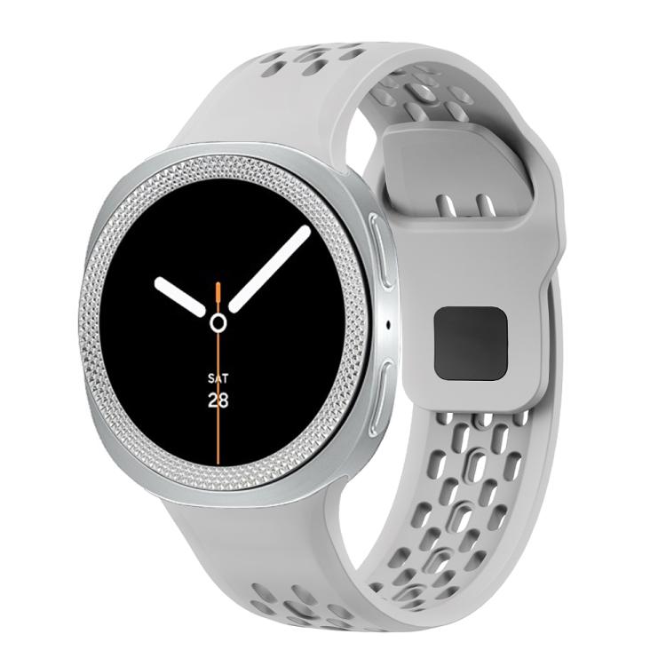 For Samsung Galaxy Watch8 40mm Rhombic Texture Bezel and Black Reverse Buckle Silicone Watch Band(Gray Silver)