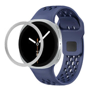For Samsung Galaxy Watch8 40mm Rhombic Texture Bezel and Black Reverse Buckle Silicone Watch Band(Midnight Blue Silver)
