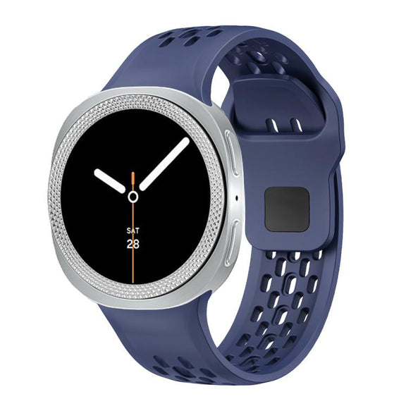 For Samsung Galaxy Watch8 40mm Rhombic Texture Bezel and Black Reverse Buckle Silicone Watch Band(Midnight Blue Silver)