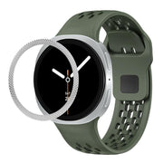 For Samsung Galaxy Watch8 40mm Rhombic Texture Bezel and Black Reverse Buckle Silicone Watch Band(Army Green Silver)