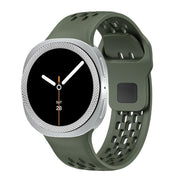 For Samsung Galaxy Watch8 40mm Rhombic Texture Bezel and Black Reverse Buckle Silicone Watch Band(Army Green Silver)