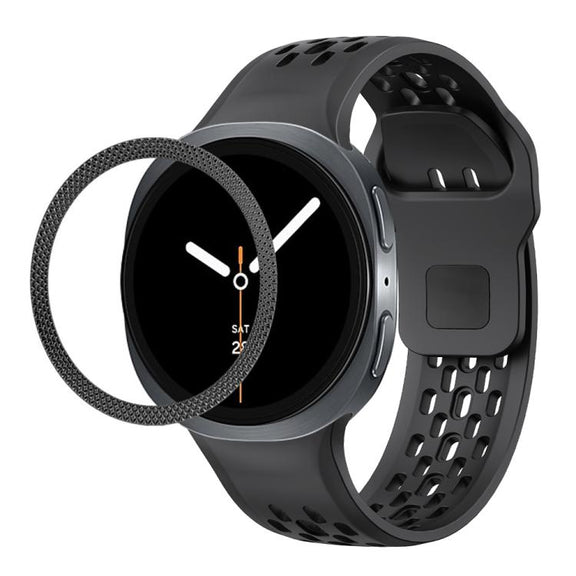 For Samsung Galaxy Watch8 40mm Rhombic Texture Bezel and Black Reverse Buckle Silicone Watch Band(Black Black)