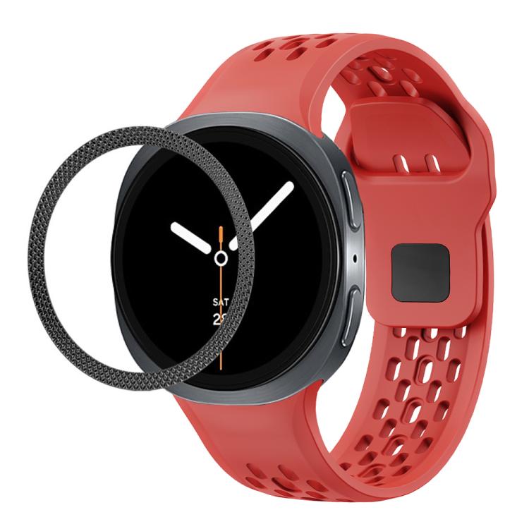 For Samsung Galaxy Watch8 40mm Rhombic Texture Bezel and Black Reverse Buckle Silicone Watch Band(Red Black) - free shipping - PMC TechLife - Order now!