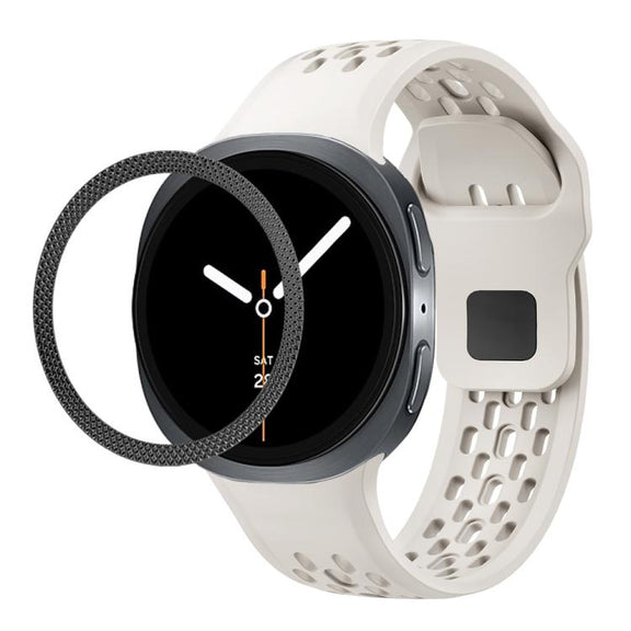 For Samsung Galaxy Watch8 40mm Rhombic Texture Bezel and Black Reverse Buckle Silicone Watch Band(Beige Black)