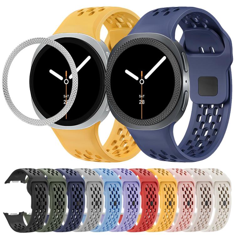 For Samsung Galaxy Watch8 44mm Rhombic Texture Bezel and Black Reverse Buckle Silicone Watch Band(Gray Silver) - free shipping - PMC TechLife - Order now!