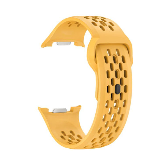 For Samsung Galaxy Watch8 44mm Diamond Bezel and Black Reverse Buckle Silicone Watch Band(Yellow Silver)