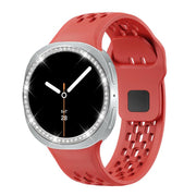 For Samsung Galaxy Watch8 44mm Diamond Bezel and Black Reverse Buckle Silicone Watch Band(Red Silver)