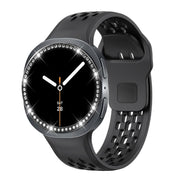 For Samsung Galaxy Watch8 44mm Diamond Bezel and Black Reverse Buckle Silicone Watch Band(Black Black)