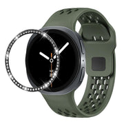 For Samsung Galaxy Watch8 44mm Diamond Bezel and Black Reverse Buckle Silicone Watch Band(Army Green Black)
