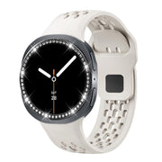 For Samsung Galaxy Watch8 44mm Diamond Bezel and Black Reverse Buckle Silicone Watch Band(Beige Black)