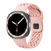 For Samsung Galaxy Watch8 44mm Diamond Bezel and Black Reverse Buckle Silicone Watch Band(Pink Rose Gold)