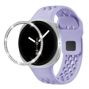 For Samsung Galaxy Watch8 40mm Diamond Bezel and Black Reverse Buckle Silicone Watch Band(Purple Silver)