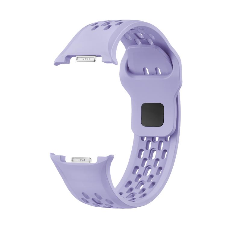For Samsung Galaxy Watch8 40mm Diamond Bezel and Black Reverse Buckle Silicone Watch Band(Purple Silver)