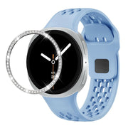 For Samsung Galaxy Watch8 40mm Diamond Bezel and Black Reverse Buckle Silicone Watch Band(Light Blue Silver)