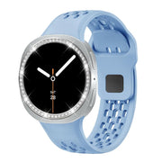 For Samsung Galaxy Watch8 40mm Diamond Bezel and Black Reverse Buckle Silicone Watch Band(Light Blue Silver)