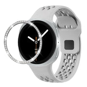 For Samsung Galaxy Watch8 40mm Diamond Bezel and Black Reverse Buckle Silicone Watch Band(Gray Silver)
