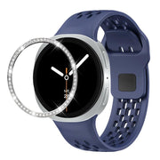 For Samsung Galaxy Watch8 40mm Diamond Bezel and Black Reverse Buckle Silicone Watch Band(Midnight Blue Silver)
