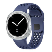 For Samsung Galaxy Watch8 40mm Diamond Bezel and Black Reverse Buckle Silicone Watch Band(Midnight Blue Silver)