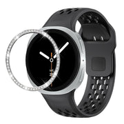 For Samsung Galaxy Watch8 40mm Diamond Bezel and Black Reverse Buckle Silicone Watch Band(Black Silver)