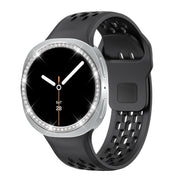 For Samsung Galaxy Watch8 40mm Diamond Bezel and Black Reverse Buckle Silicone Watch Band(Black Silver)