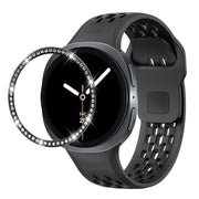 For Samsung Galaxy Watch8 40mm Diamond Bezel and Black Reverse Buckle Silicone Watch Band(Black Black)