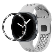 For Samsung Galaxy Watch8 40mm Diamond Bezel and Black Reverse Buckle Silicone Watch Band(Gray Black)