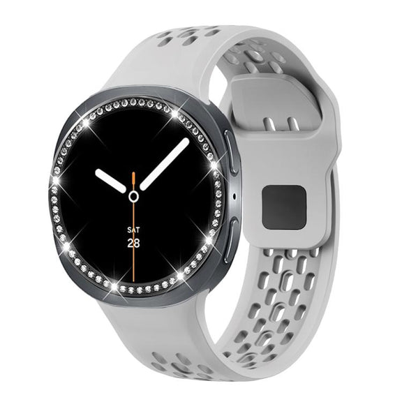 For Samsung Galaxy Watch8 40mm Diamond Bezel and Black Reverse Buckle Silicone Watch Band(Gray Black)