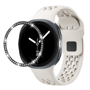 For Samsung Galaxy Watch8 40mm Diamond Bezel and Black Reverse Buckle Silicone Watch Band(Beige Black)
