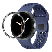 For Samsung Galaxy Watch8 40mm Diamond Bezel and Black Reverse Buckle Silicone Watch Band(Midnight Blue Black)
