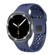 For Samsung Galaxy Watch8 40mm Diamond Bezel and Black Reverse Buckle Silicone Watch Band(Midnight Blue Black)
