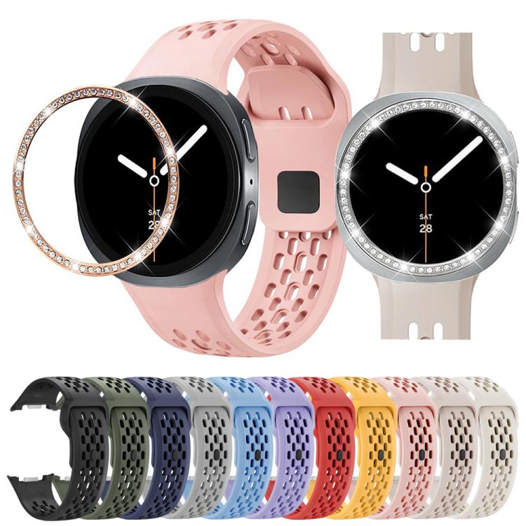 For Samsung Galaxy Watch8 44mm Diamond Bezel and Black Reverse Buckle Silicone Watch Band(Beige Black) - free shipping - PMC TechLife - Order now!