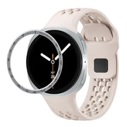 For Samsung Galaxy Watch8 44mm Speed Bezel and Black Reverse Buckle Silicone Watch Band(Starlight Silver)