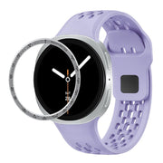 For Samsung Galaxy Watch8 44mm Speed Bezel and Black Reverse Buckle Silicone Watch Band(Purple Silver)