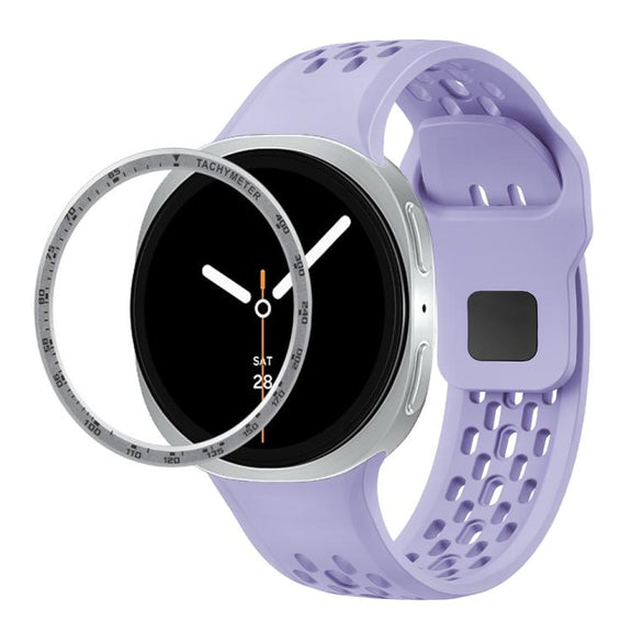 For Samsung Galaxy Watch8 44mm Speed Bezel and Black Reverse Buckle Silicone Watch Band(Purple Silver)
