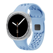 For Samsung Galaxy Watch8 44mm Speed Bezel and Black Reverse Buckle Silicone Watch Band(Light Blue Silver)