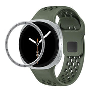 For Samsung Galaxy Watch8 44mm Speed Bezel and Black Reverse Buckle Silicone Watch Band(Army Green Silver)
