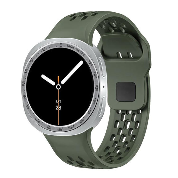 For Samsung Galaxy Watch8 44mm Speed Bezel and Black Reverse Buckle Silicone Watch Band(Army Green Silver)